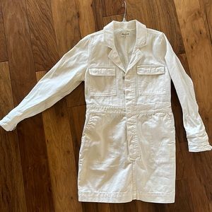 Madewell one piece cream denim mini dress with long sleeves. Size L  NWOT